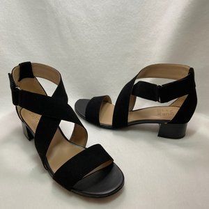 Black Faux Suede Sandal Heels Size 9.5  New Condition
